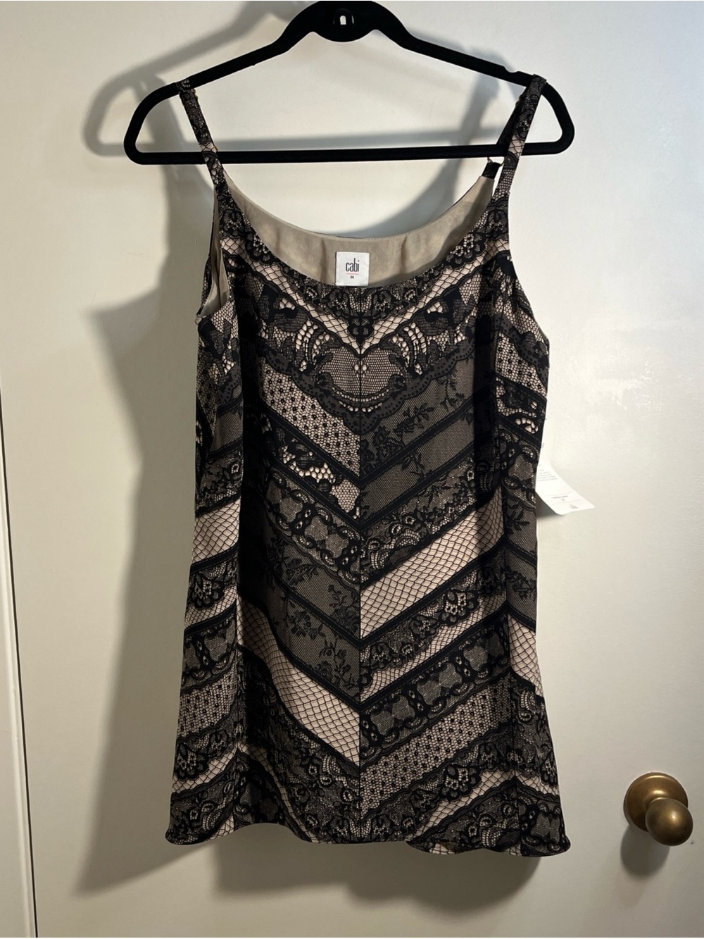 NWT CAbi Lace Overlay Tank Top Camisole Med Black, Nude Lined Y2K Fairy Feminine